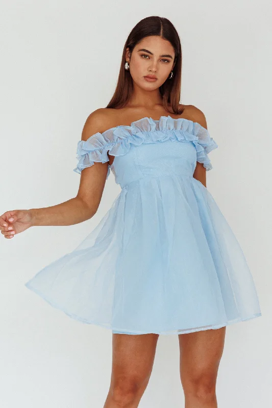 Dreamers Off-Shoulder Frill Mini Dress Light Blue