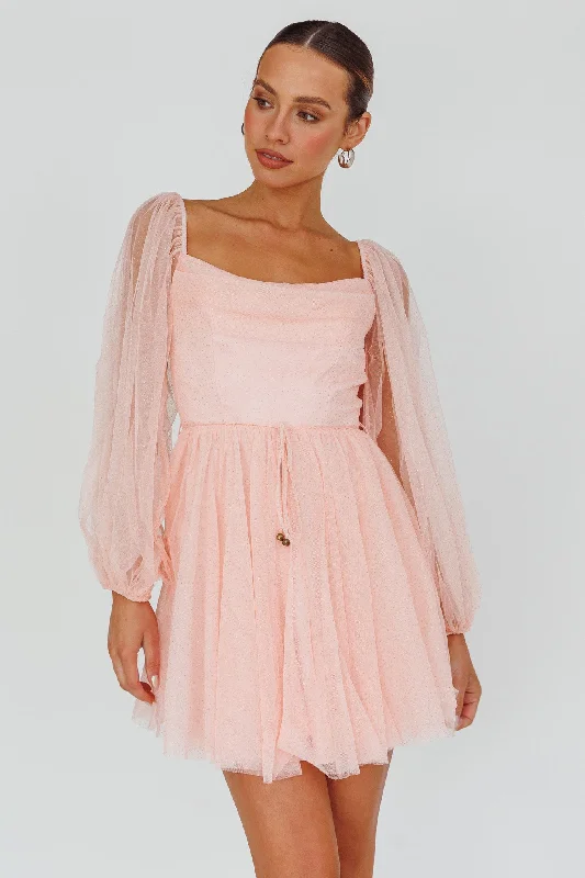 Fairytale Dream Pleat Neckline Mini Dress Sparkle Pink