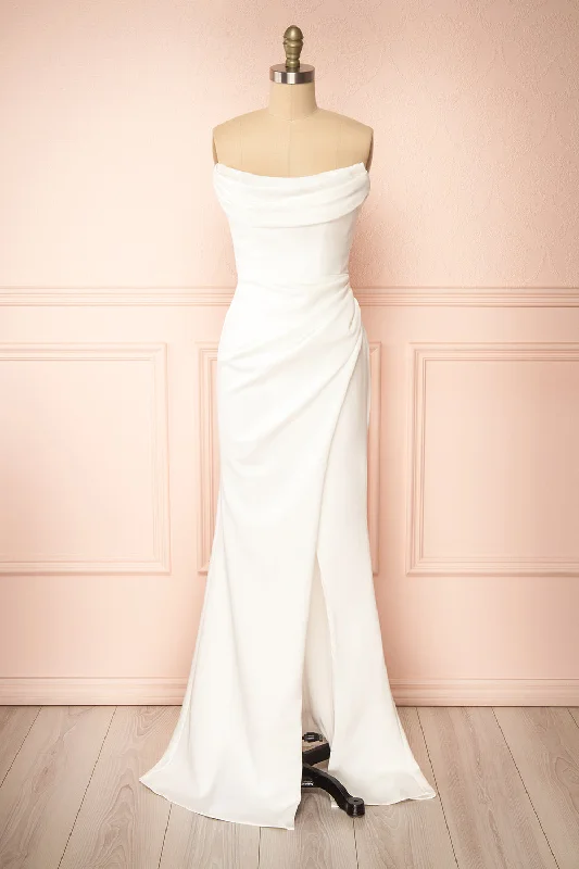 Celesta | White Strapless Gown w/ Removable Straps