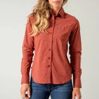 Kimes Ranch Women's L/S Linville Western Button Down Shirt in Dark Red