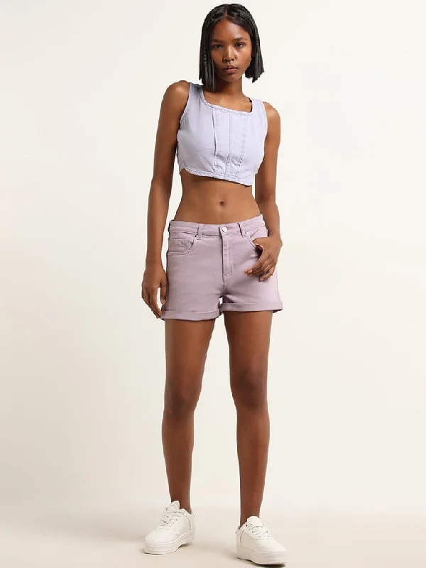 Nuon Lilac Denim Mid Rise Shorts