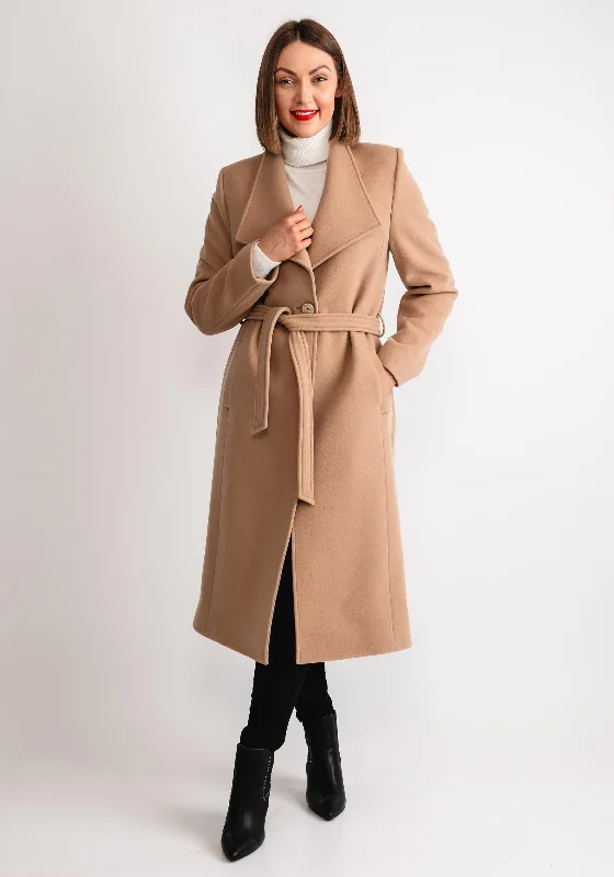 Christina Felix Belted Waist Wool Cashmere Blend Long Coat, Camel