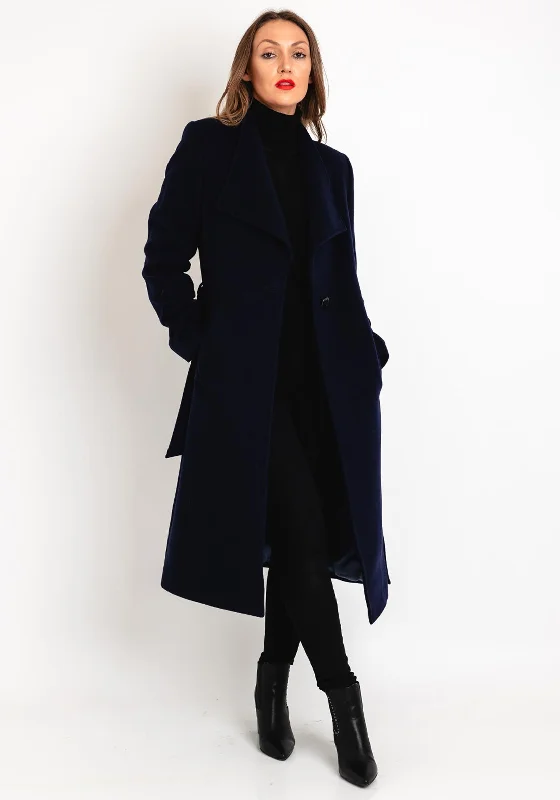 Christina Felix Belted Waist Wool Cashmere Blend Long Coat, Ink