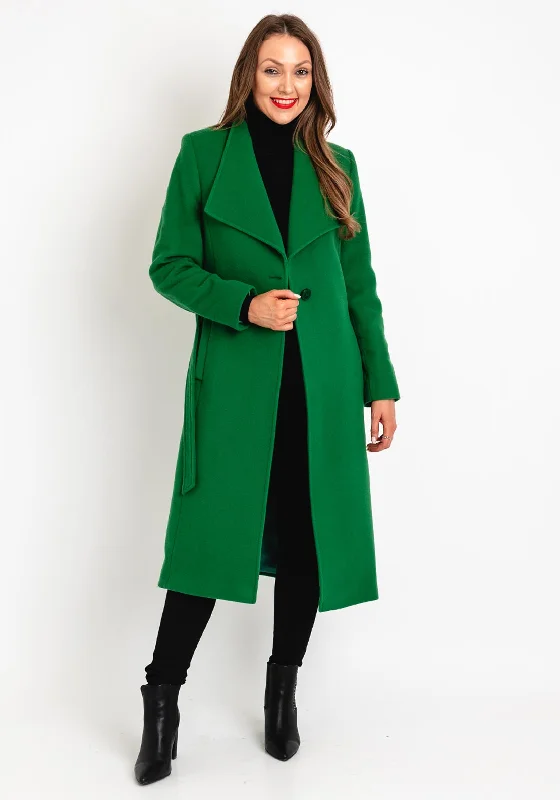 Christina Felix Belted Waist Wool Cashmere Blend Long Coat, Shamrock Green