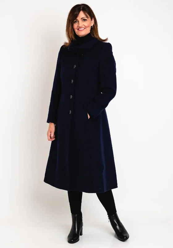 Christina Felix Wool Cashmere Folded Collar Long Coat, Ink