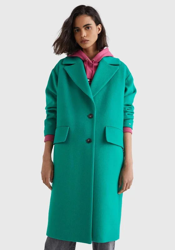 Tommy Hilfiger Womens Wool Blend Relaxed Coat, Courtside Green