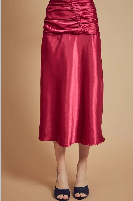 Size Small Red Satin Midi Skirt