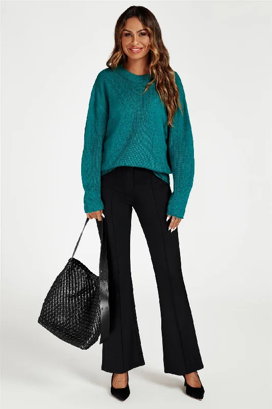 Cable Knit Crew Neck Jumper In Dark Green