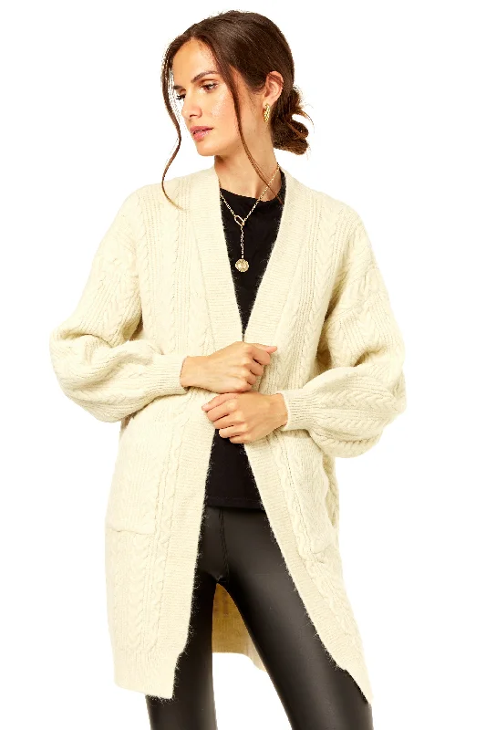 Cream Edge 2 Edge Pocket Detailed Cable Cardi